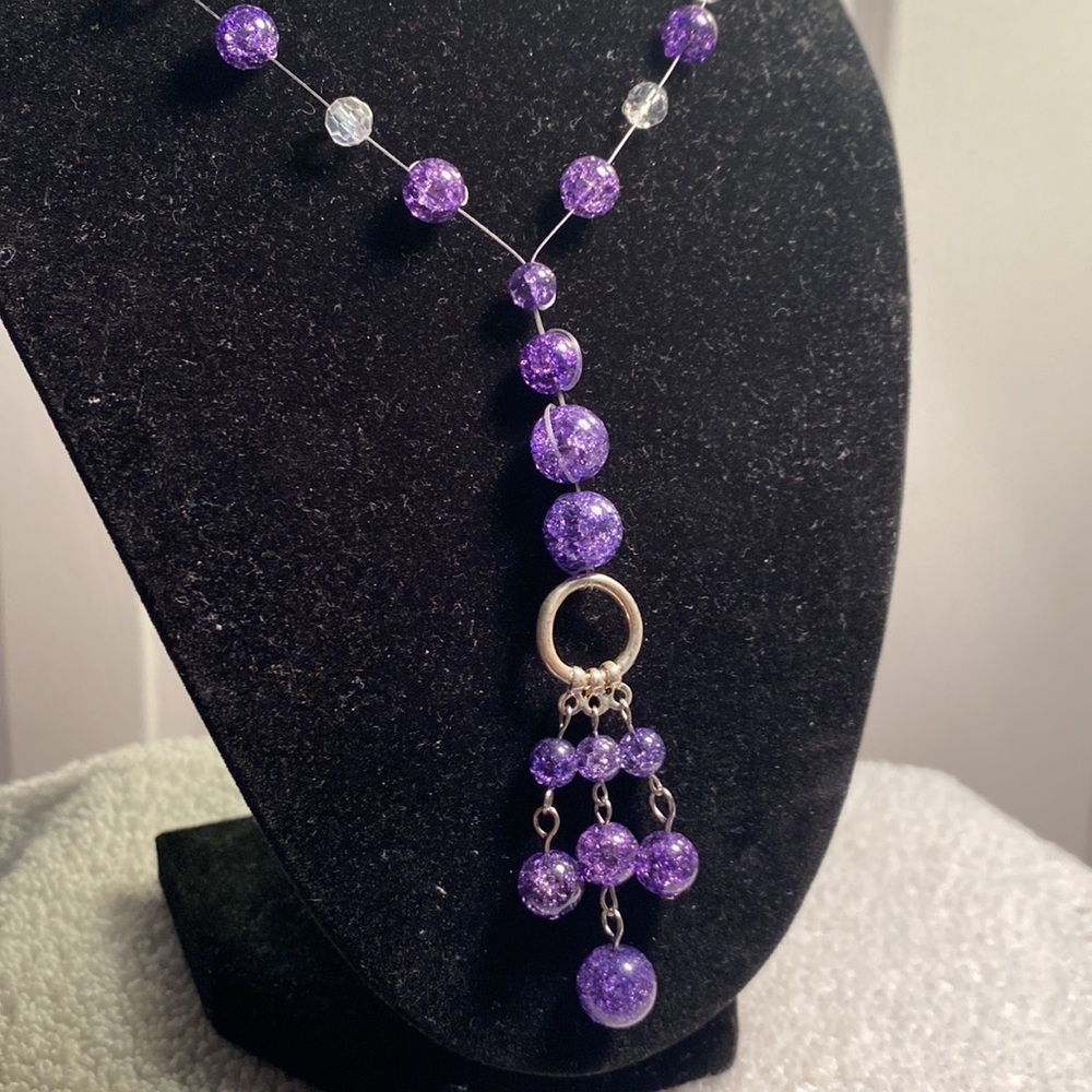 Handmade, purple crackle glass bead, Crystal bead necklace. 💎 - Picture 3 of 4